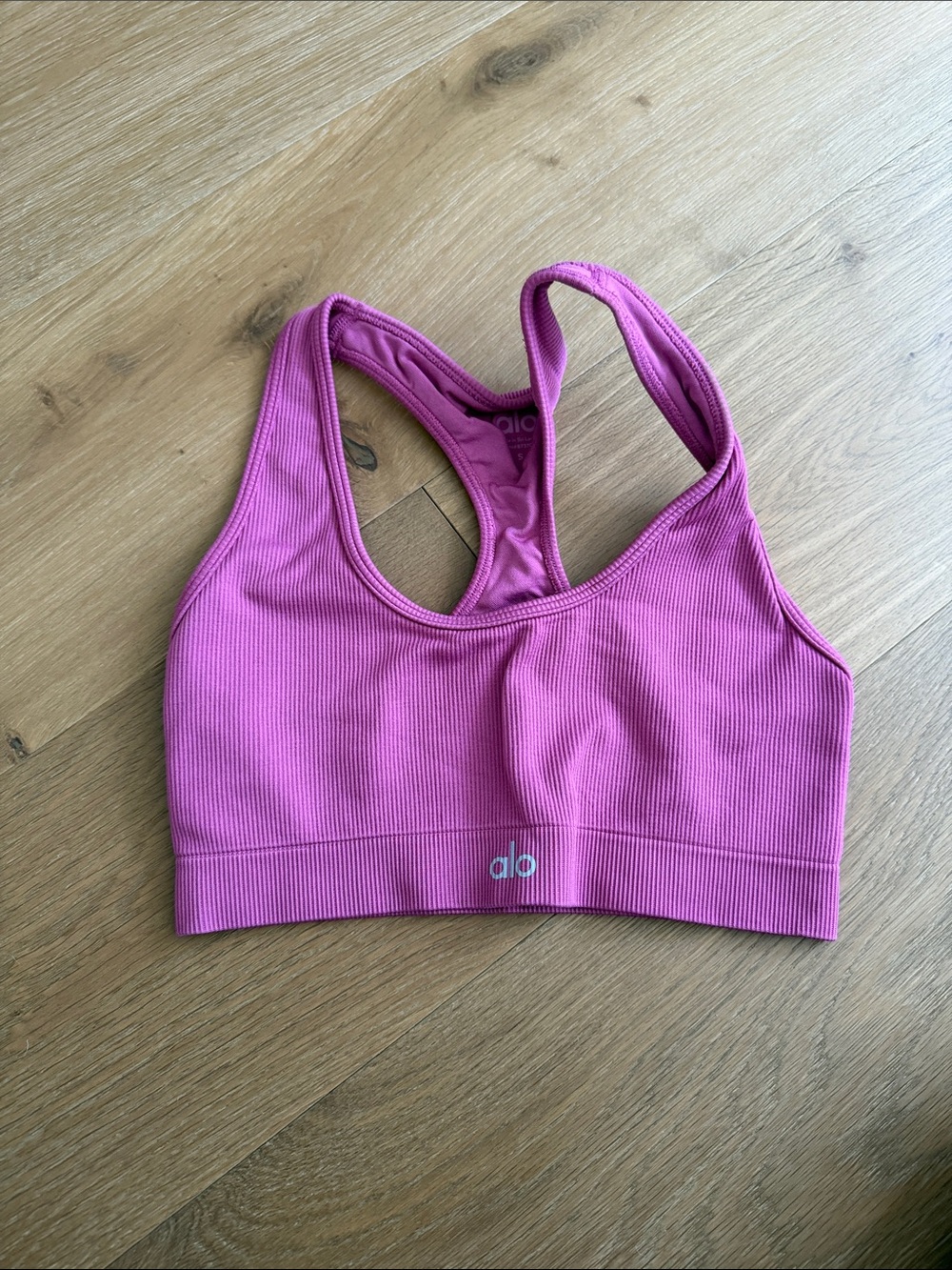 ALO Yoga Pink Ribbed Racerback Sports Bra